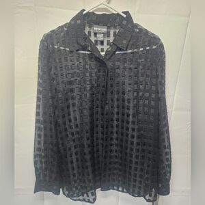 Notations NWT Black Sheer Grid Blouse
